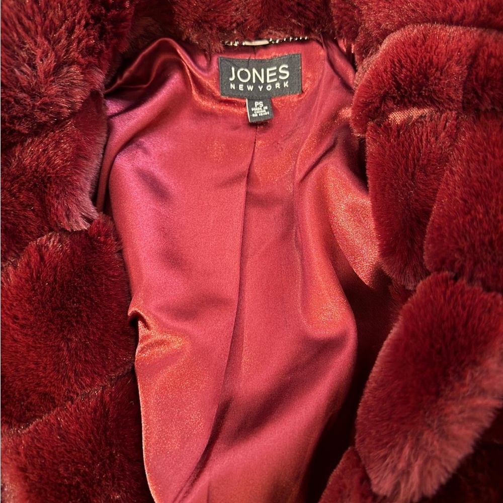 Jones New York Deep Red Faux Fur Jacket